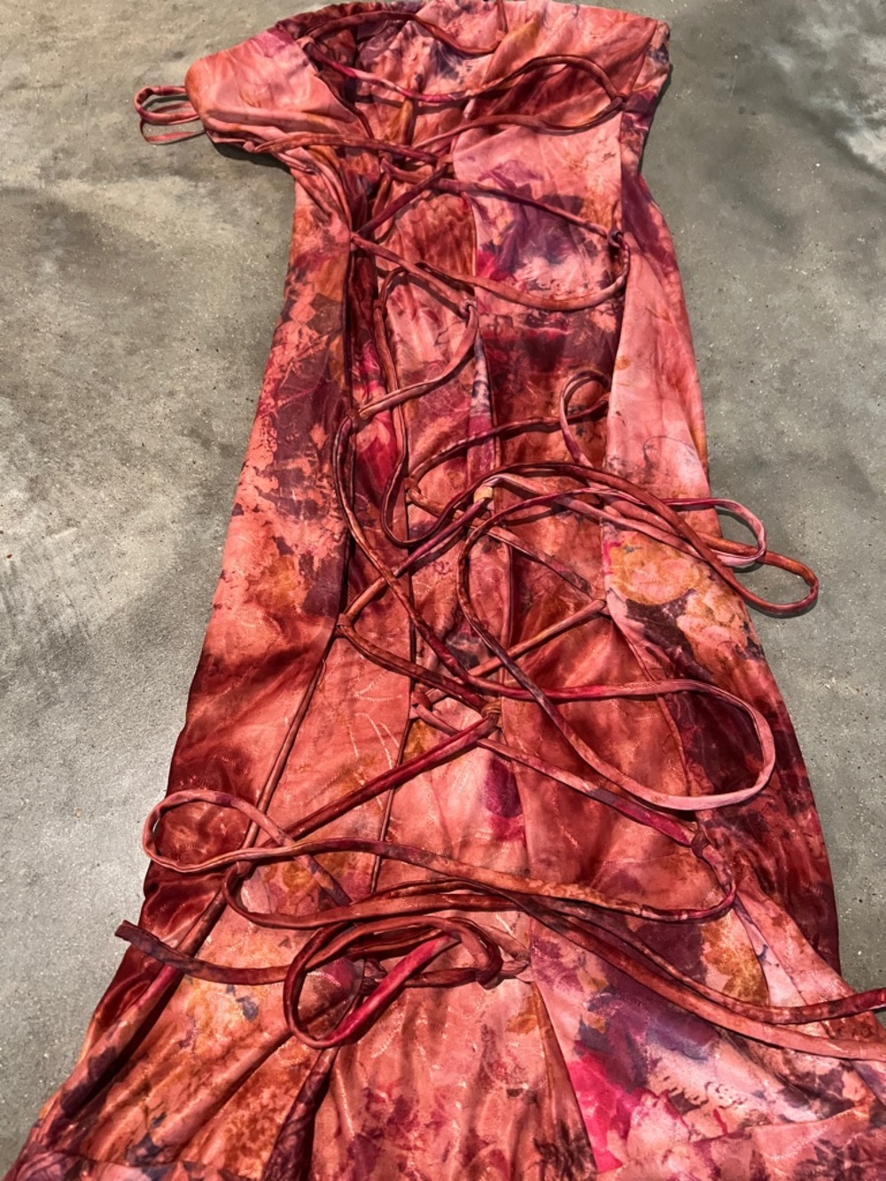 Fashion Nova Red & Pink Floral Tie-Dye Maxi Dress - Picture 3 of 6
